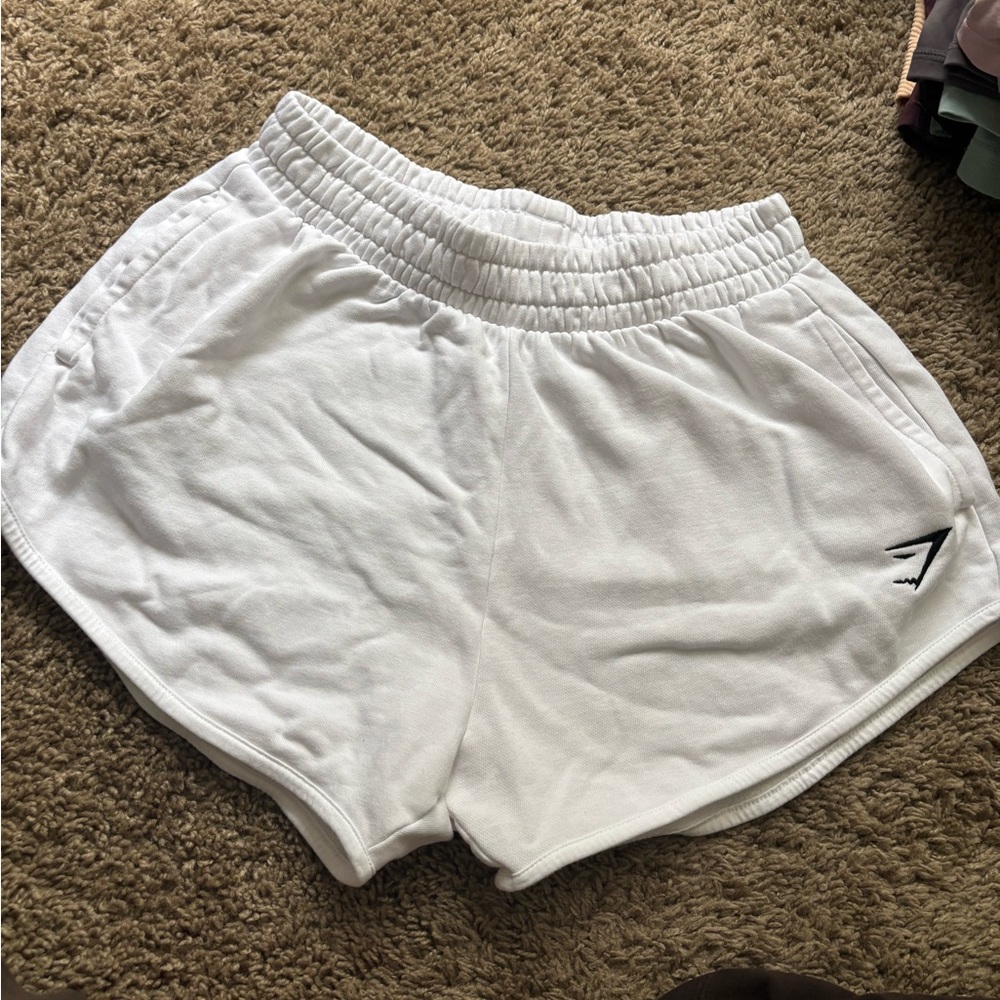 White gymshark training sweat shorts